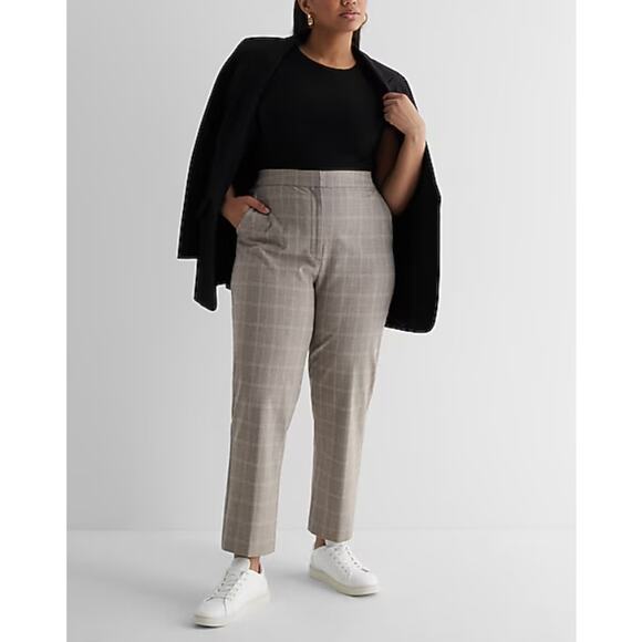 Express Columnist Women’s Ankle Pants – Gray Windowpane Plaid, Stretch, Size 12R - Picture 1 of 9